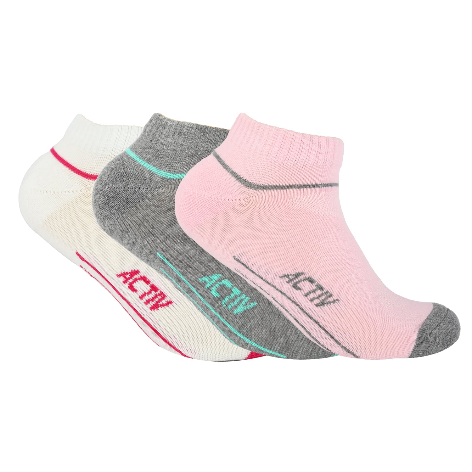 ACTIV ANKLE SOCKS PACK*3 - WHITE * GREY * PINK