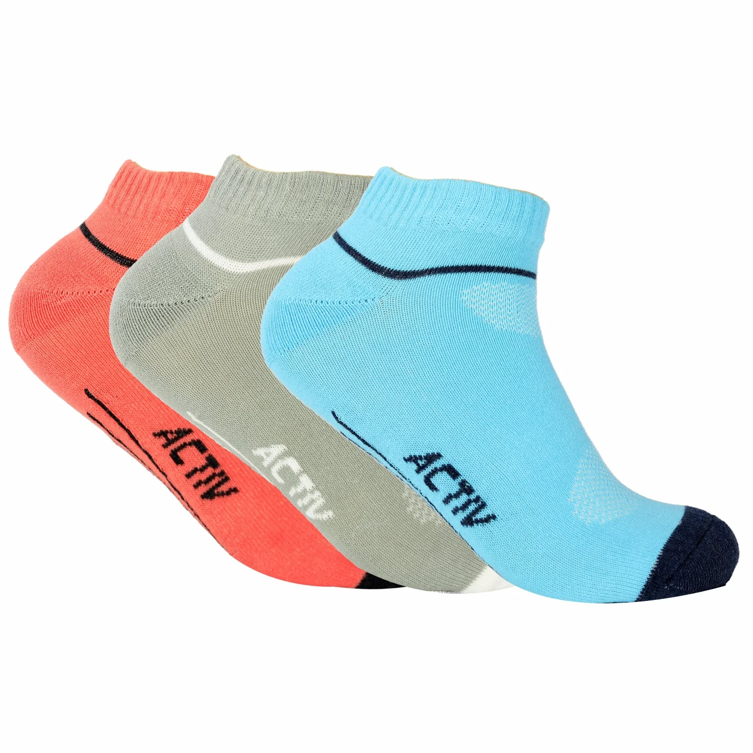 ACTIV ANKLE SOCKS PACK*3 - SKYBLUE*GRAY*RED