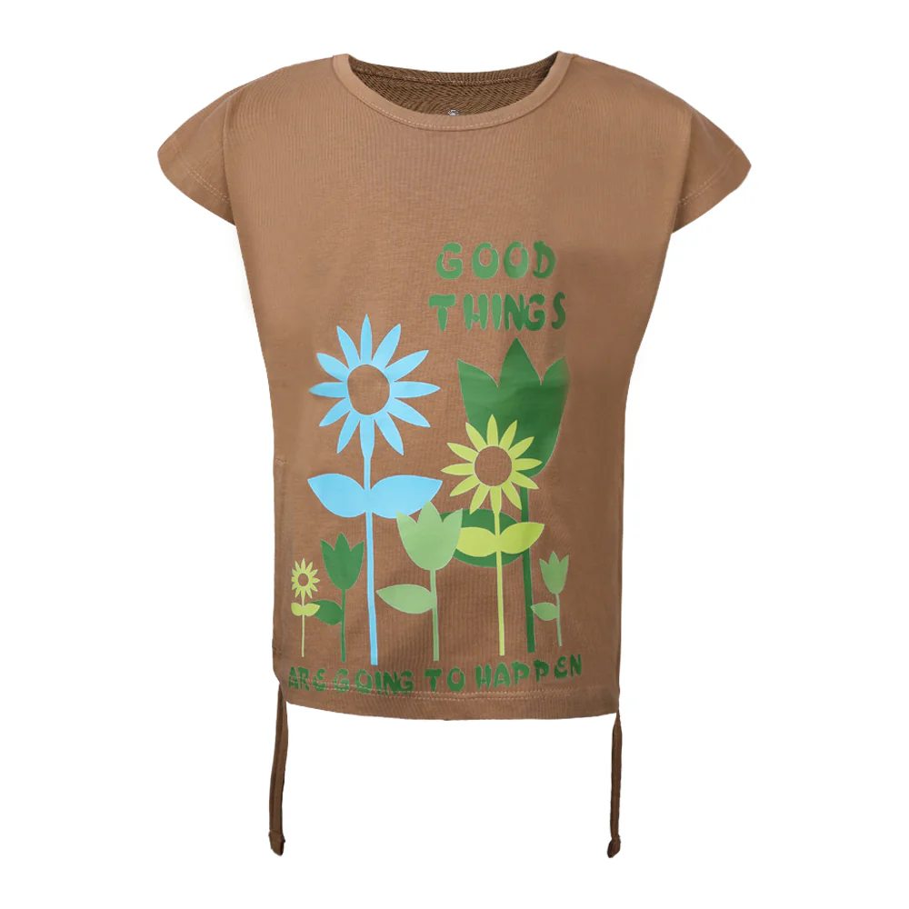 ACTIV GRAPHIC SIDE-TIES T-SHIRT - CAMEL